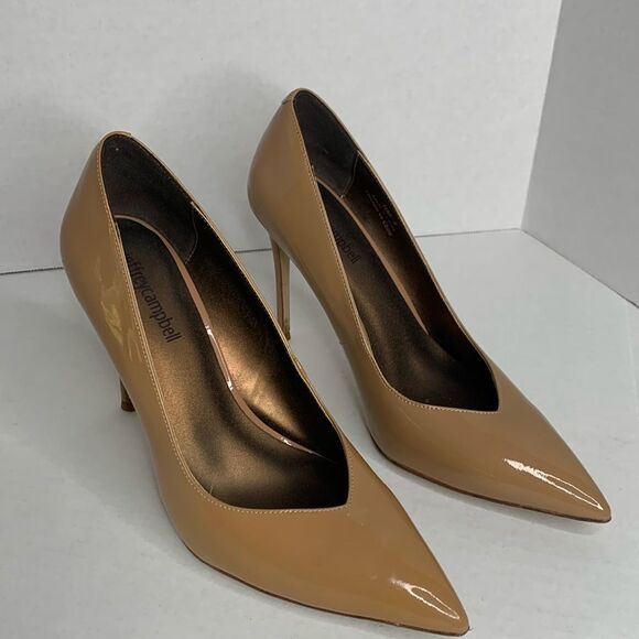 Jeffrey Campbell tan patent leather pointed toe pumps - Picture 1 of 10